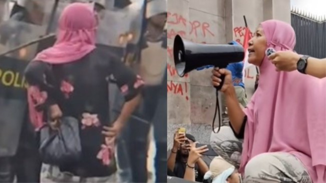 Kontroversi Bu Ana, Demonstran Berkerudung Pink yang Jadi Simbol Perlawanan di Media Sosial